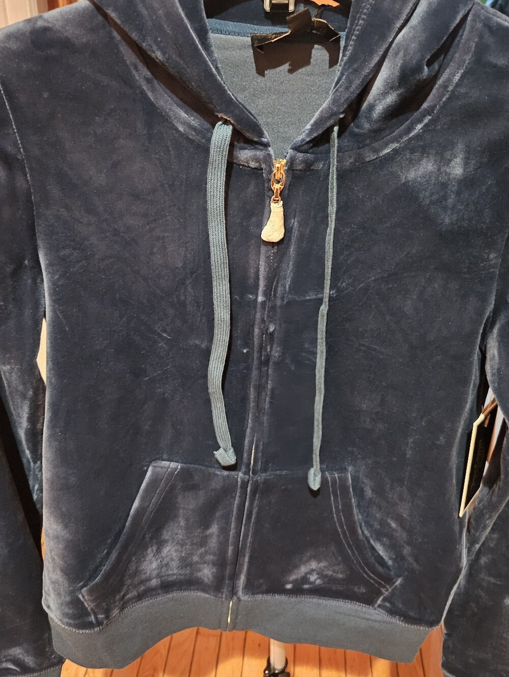 Juicy Couture Green Velvet Zip-Up Hoodie with Gold Zipper